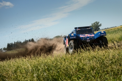 Carlos Sainz (driver) and Timo Gottschalk (co-driver) test the car prior Dakar Rally in Rosario, Argentina on January 3nd, 2014
